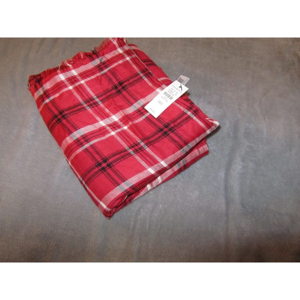 Talbots Red Plaid Scarf Rayon Fringe Trim Tartan Lightweight NWT 54990708